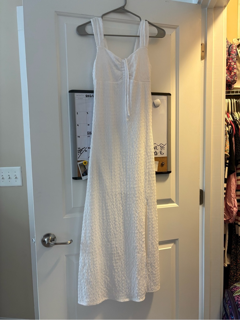 White Women's Textured Sundress - Casual Maxi Dress with slit